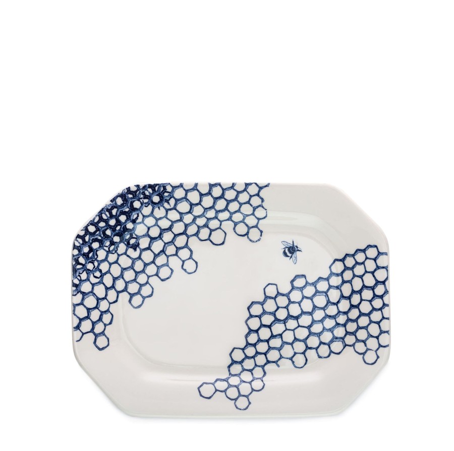 Serving Burleigh Pottery | Ink Blue Pollen Rectangular Platter 25Cm