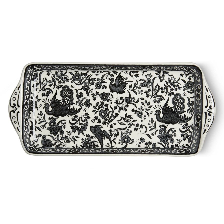 Serving Burleigh Pottery | Black Regal Peacock Rectangular Tray 28Cm/11"