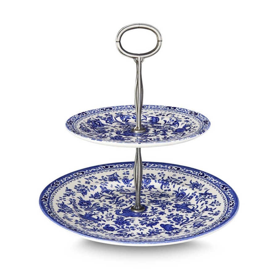 Cake Stands Burleigh Pottery | Blue Regal Peacock 2 Tier Cake Stand Gift Boxed (17.5Cm, 25Cm)