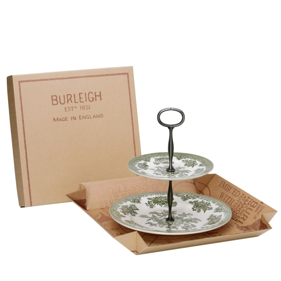 Cake Stands Burleigh Pottery | Green Asiatic Pheasants 2 Tier Cake Stand, Gift Boxed (17.5Cm & 25Cm)