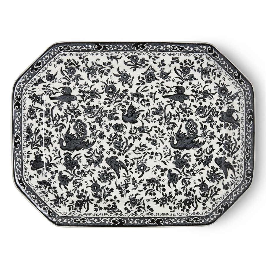 Serving Burleigh Pottery | Black Regal Peacock Rectangular Platter 34Cm/13.5"