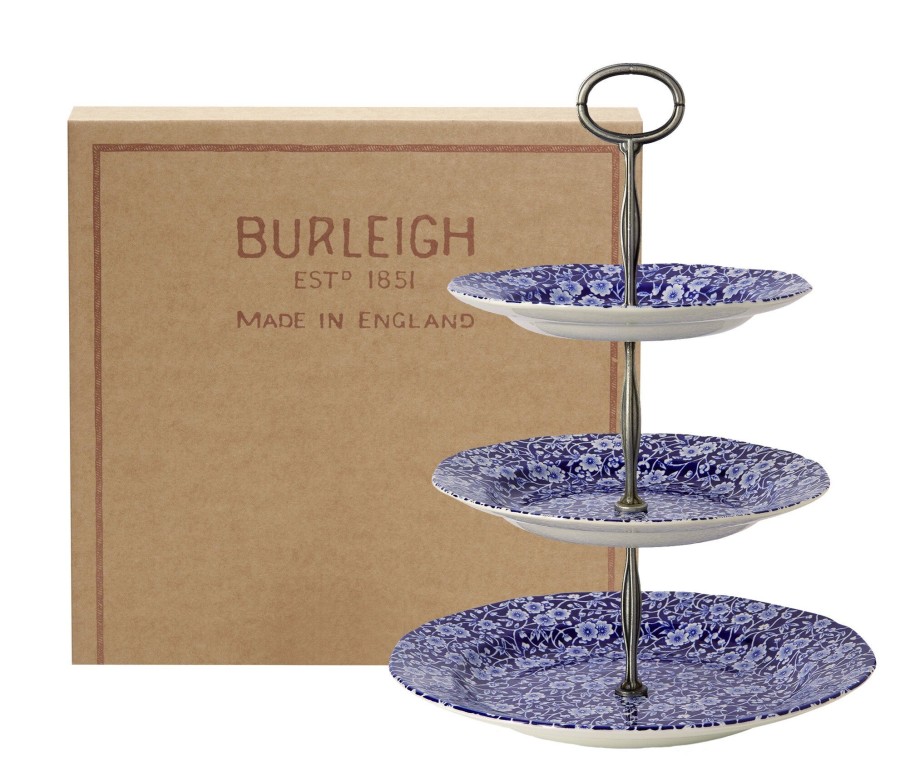 Cake Stands Burleigh Pottery | Blue Calico 3 Tier Cake Stand Gift Boxed (19Cm, 21.5Cm, 26.5Cm)