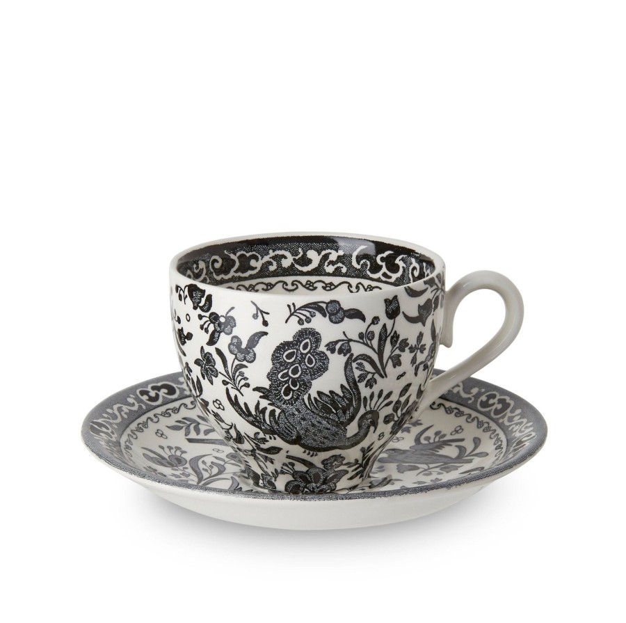 Teacups & Saucers Burleigh Pottery | Black Regal Peacock Teacup And Saucer