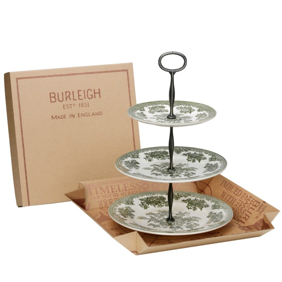 Cake Stands Burleigh Pottery | Green Asiatic Pheasants 3 Tier Cake Stand, Gift Boxed (17.5Cm, 22Cm, 2