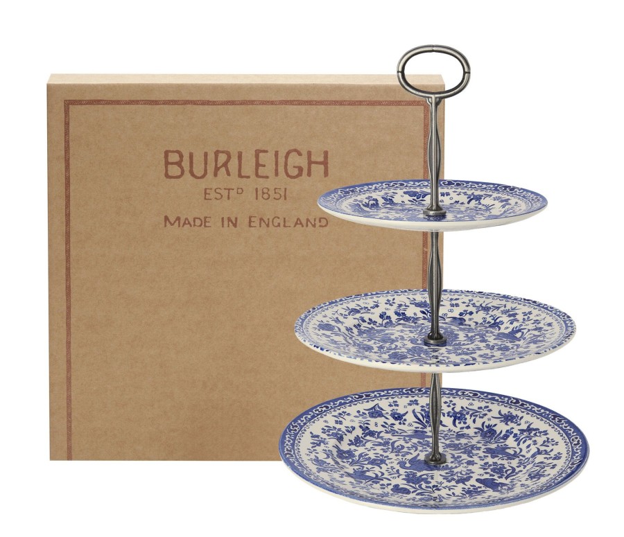 Cake Stands Burleigh Pottery | Blue Regal Peacock 3 Tier Cake Stand Gift Boxed (17.5Cm, 22Cm, 25Cm)