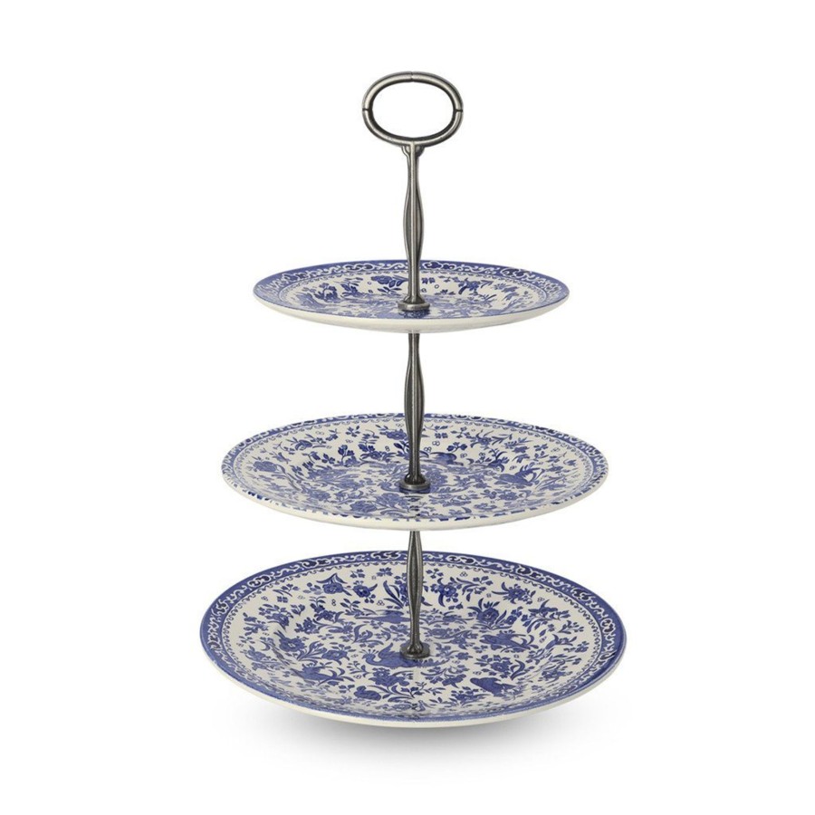 Cake Stands Burleigh Pottery | Blue Regal Peacock 3 Tier Cake Stand Gift Boxed (17.5Cm, 22Cm, 25Cm)