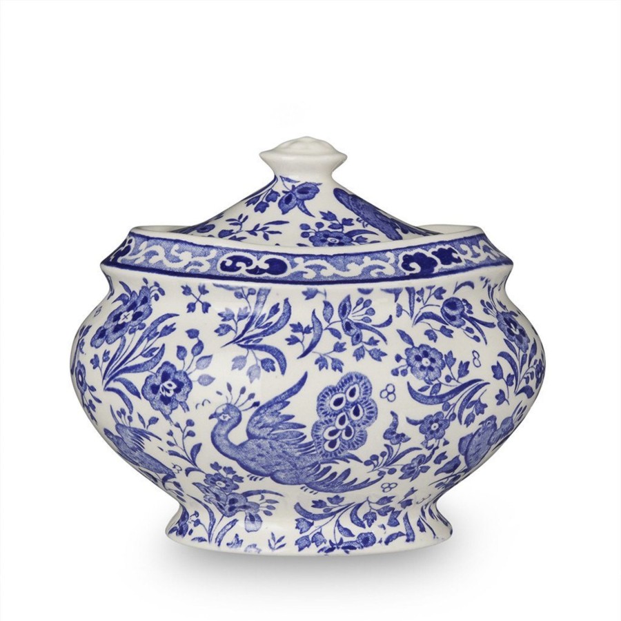 Serving Burleigh Pottery | Blue Regal Peacock Jam Pot / Covered Sugar Pot 480G/1Lb