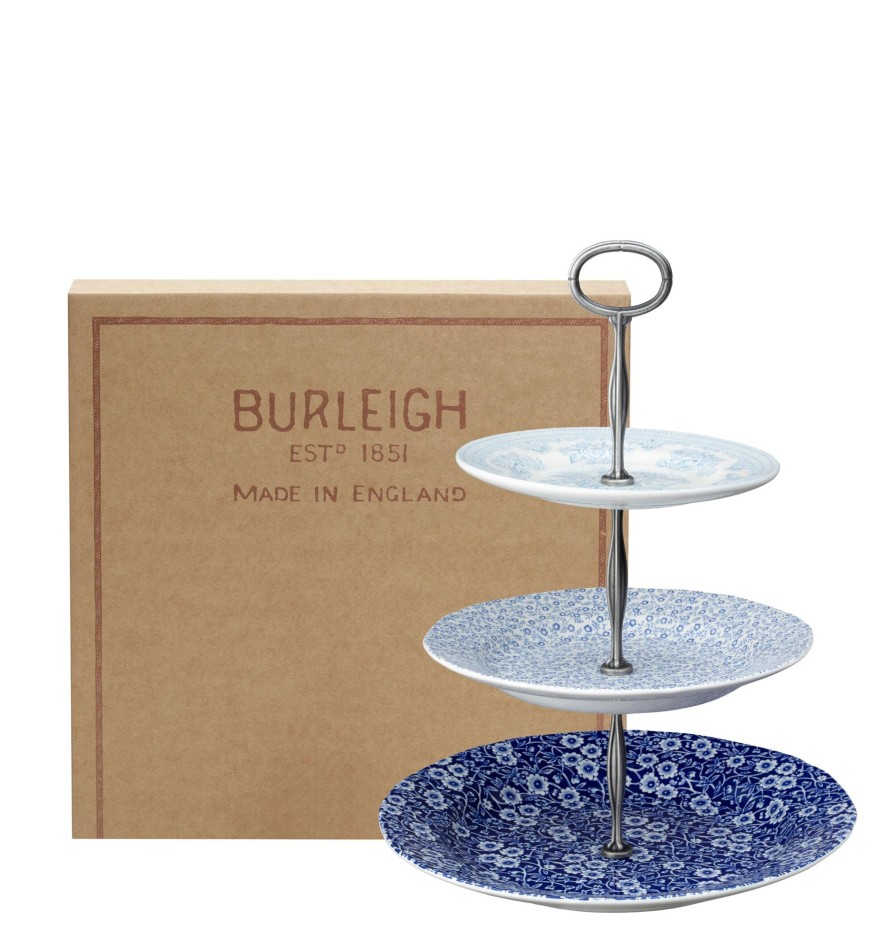 Cake Stands Burleigh Pottery | Blue Asiatic Pheasants / Calico / Felicity 3 Tier Cake Stand Gift Boxe