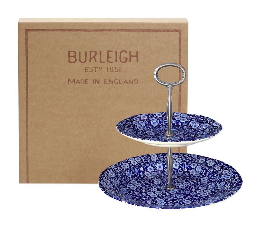 Cake Stands Burleigh Pottery | Blue Calico 2 Tier Cake Stand Gift Boxed (17.5Cm, 25Cm)