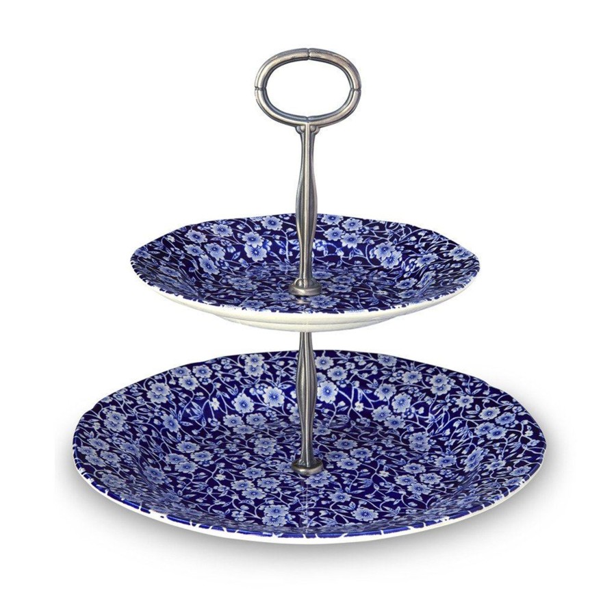 Cake Stands Burleigh Pottery | Blue Calico 2 Tier Cake Stand Gift Boxed (17.5Cm, 25Cm)