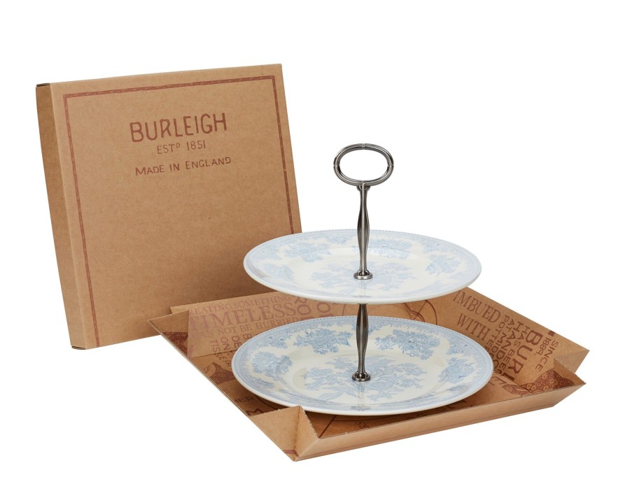 Cake Stands Burleigh Pottery | Blue Asiatic Pheasants 2 Tier Cake Stand Gift Boxed (17.5Cm, 25Cm)