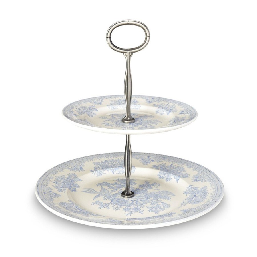 Cake Stands Burleigh Pottery | Blue Asiatic Pheasants 2 Tier Cake Stand Gift Boxed (17.5Cm, 25Cm)