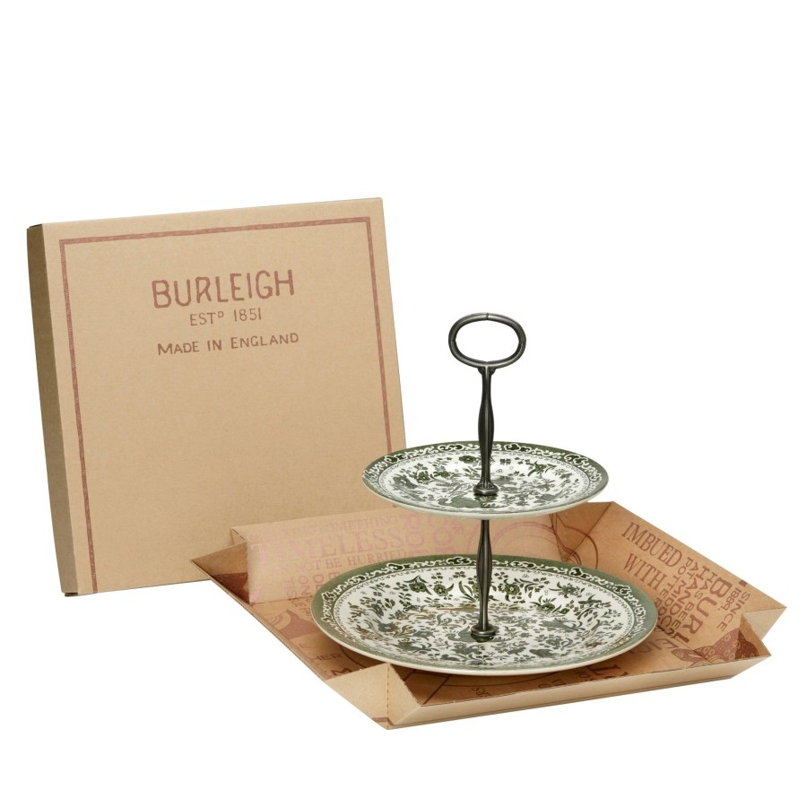 Cake Stands Burleigh Pottery | Green Regal Peacock 2 Tier Cake Stand, Gift Boxed (17.5Cm, 25Cm)