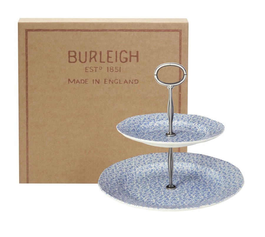 Cake Stands Burleigh Pottery | Blue Felicity 2 Tier Cake Stand Gift Boxed (17.5Cm & 25Cm)