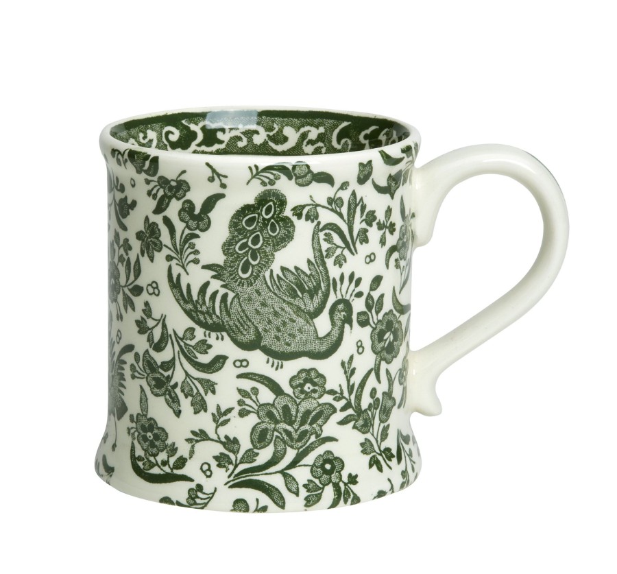 Mugs Burleigh Pottery | Green Regal Peacock Footed Mug