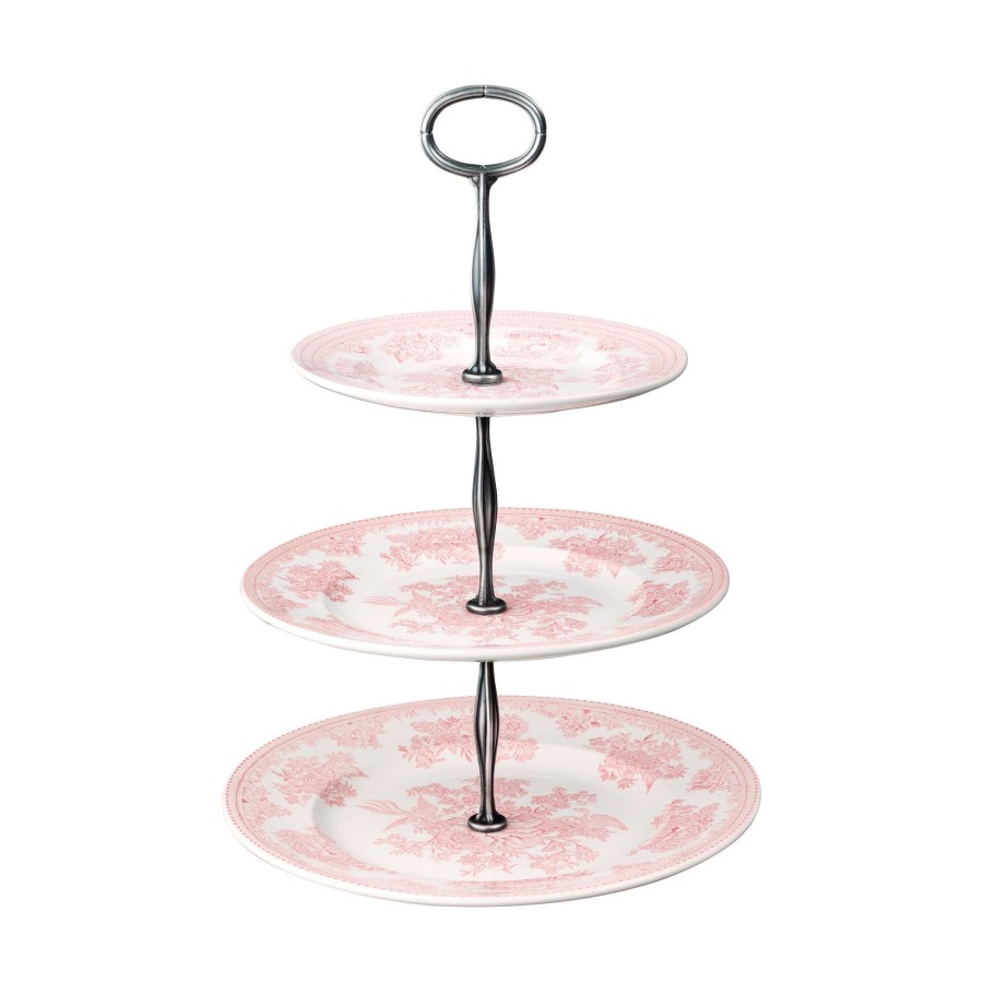 Cake Stands Burleigh Pottery | Pink Asiatic Pheasants 3 Tier Cake Stand Gift Boxed (17.5Cm, 22Cm, 25C