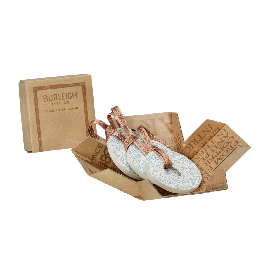 Christmas Decorations Burleigh Pottery | Pale Blue Felicity Kiln Ring Decorations, Set Of 3 (Gift Box)