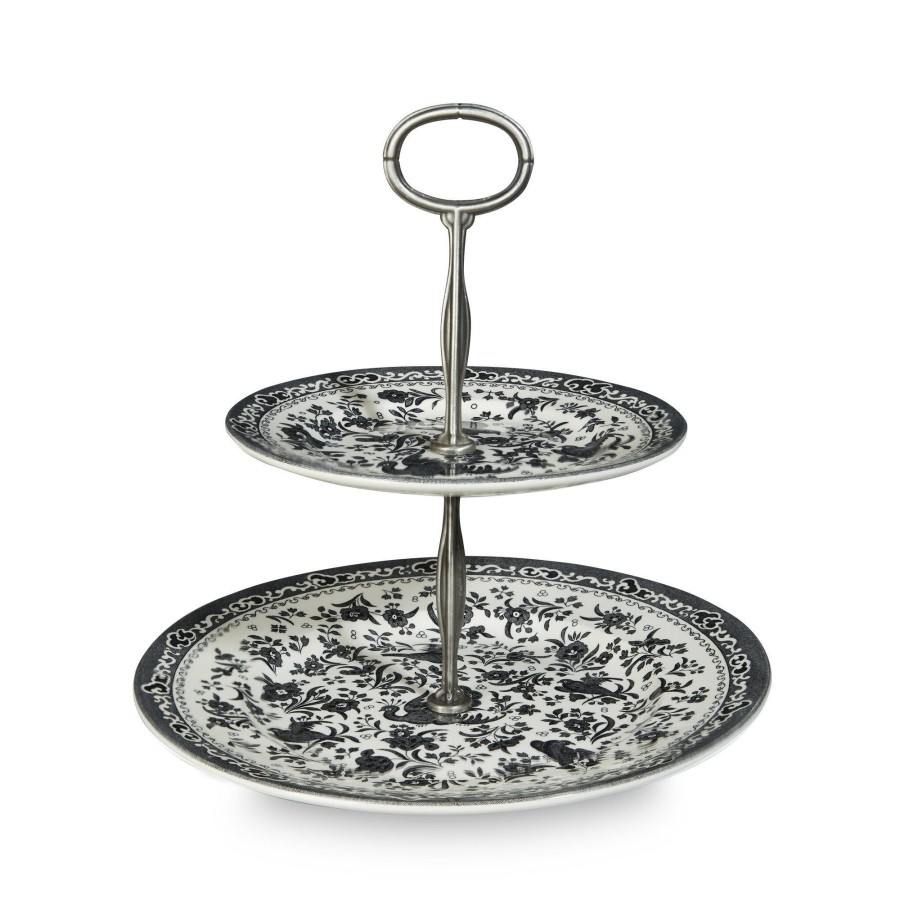 Cake Stands Burleigh Pottery | Black Regal Peacock 2 Tier Cake Stand Gift Boxed (17.5Cm, 25Cm)