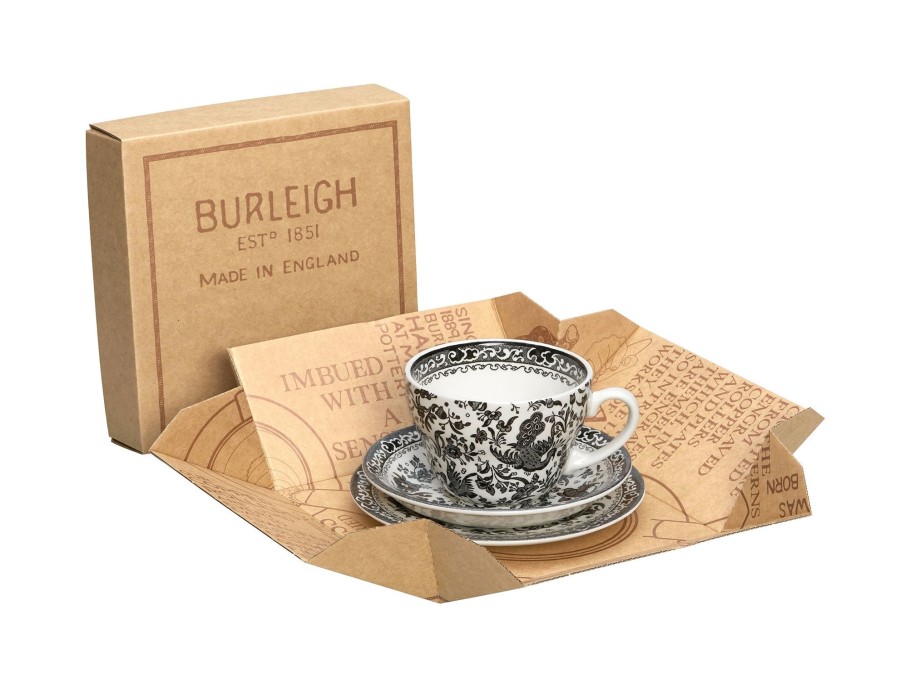 Coffee Cups & Saucers Burleigh Pottery | Black Regal Peacock Breakfast Cup Gift Set