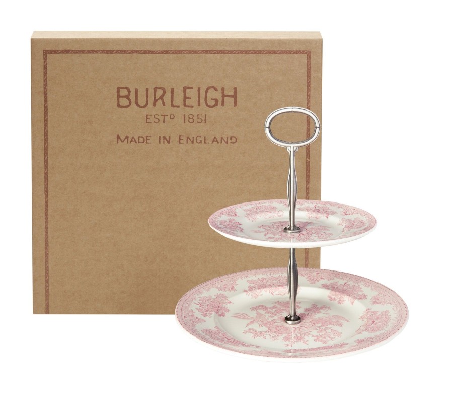 Cake Stands Burleigh Pottery | Pink Asiatic Pheasants 2 Tier Cake Stand Gift Boxed (17.5Cm, 25Cm)