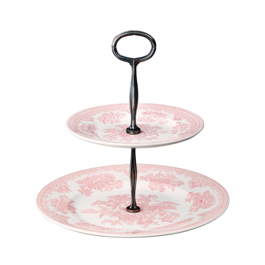 Cake Stands Burleigh Pottery | Pink Asiatic Pheasants 2 Tier Cake Stand Gift Boxed (17.5Cm, 25Cm)