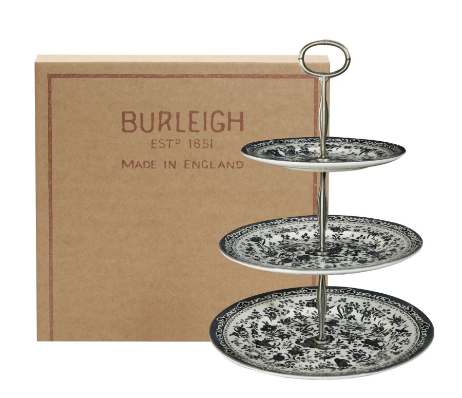 Cake Stands Burleigh Pottery | Black Regal Peacock 3 Tier Cake Stand Gift Boxed (17.5Cm, 22Cm, 25Cm)