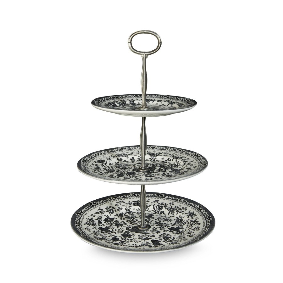 Cake Stands Burleigh Pottery | Black Regal Peacock 3 Tier Cake Stand Gift Boxed (17.5Cm, 22Cm, 25Cm)