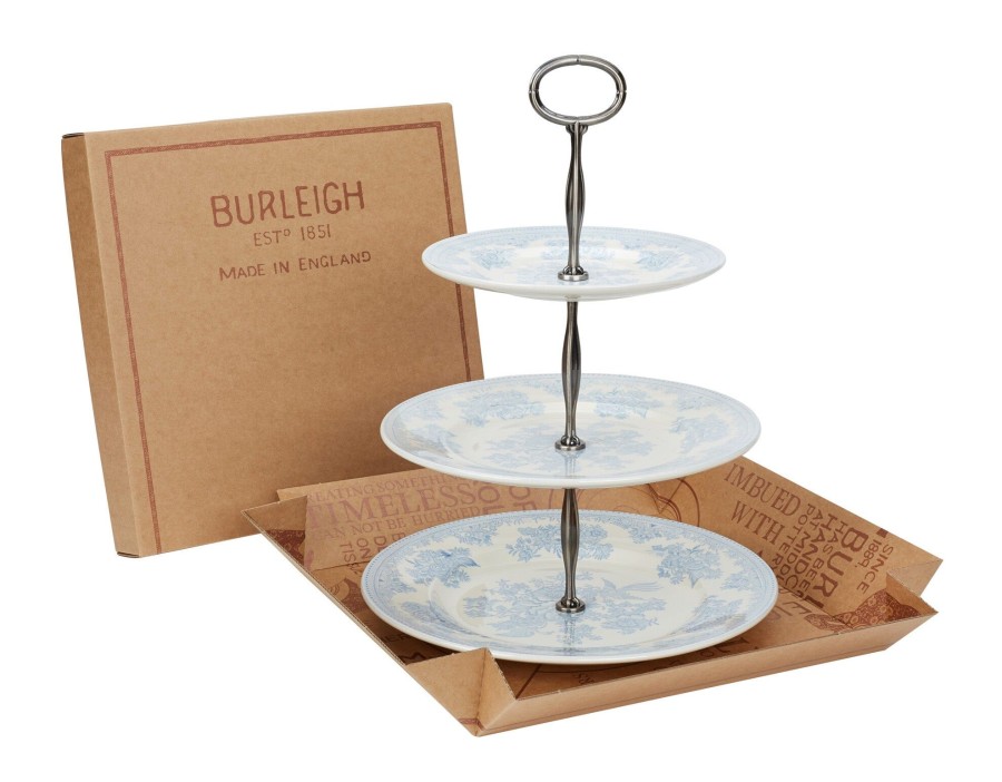 Cake Stands Burleigh Pottery | Blue Asiatic Pheasants 3 Tier Cake Stand Gift Boxed (17.5Cm, 22Cm, 25C