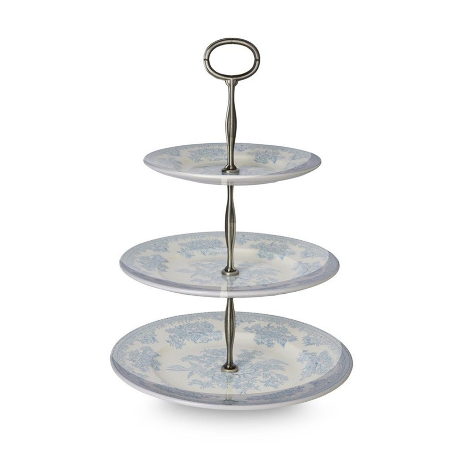 Cake Stands Burleigh Pottery | Blue Asiatic Pheasants 3 Tier Cake Stand Gift Boxed (17.5Cm, 22Cm, 25C